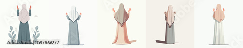 vector of a Muslim woman standing gesture praying the month of Ramadan back view