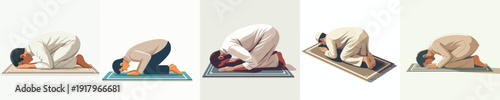 vector of a Muslim gesture of praying and prostrating side view