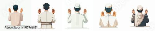 half body vector of a Muslim man standing gesture praying the month of Ramadan back view