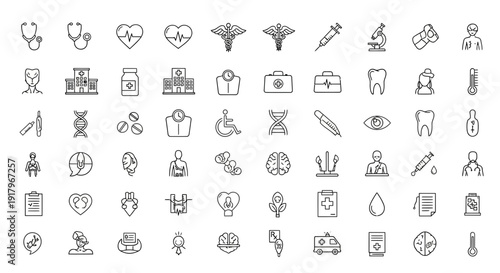 Medical and Healthcare Icons - Wellness, Science, and Hospital