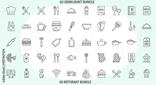 Food and Restaurant Icons: Menu, Delivery, and Kitchen Essentials