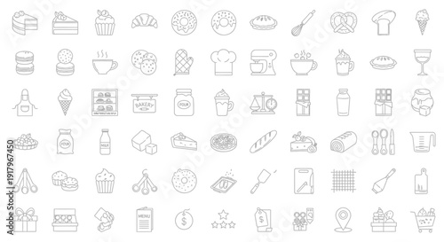 Baking and Pastry Icons: Ingredients, Tools, and Shop Elements