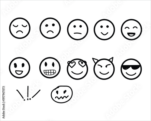 A collection of 13 emoticon faces with various expressions