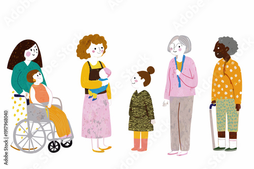 Diverse group of women and girls with varying abilities illustrated