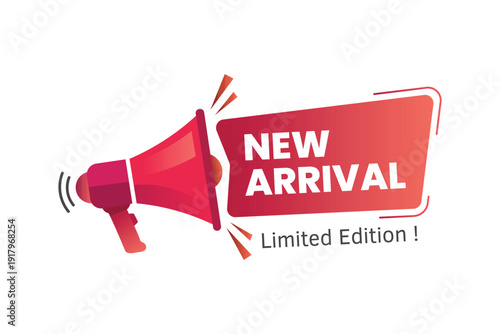 Megaphone with new arrival and limited edition announcement banner vector
