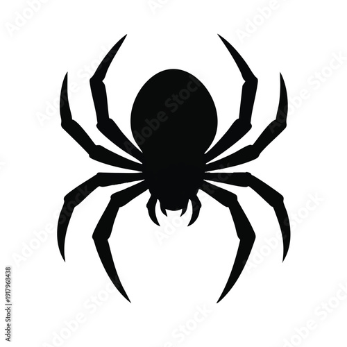 Black Spider Silhouette Isolated on White Background