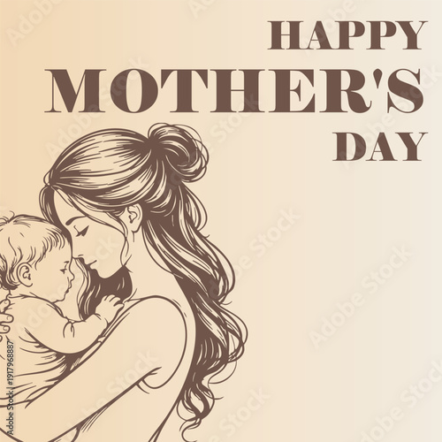 Vintage Mother and Baby Illustration Mother’s Day Greeting Card
