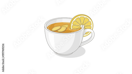 Cup of hot ginger lemon tea with slices