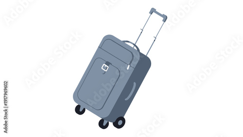 Flat vector illustration of gray rolling suitcase isolated on white background.