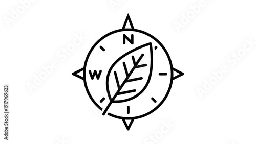 Nature compass with leaf for eco direction and navigation