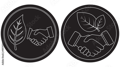 Circular Green Partnership Badge With Leaf And Handshake Emblem, Environmental Partnership Seal For Sustainability Certification And Corporate Responsibility