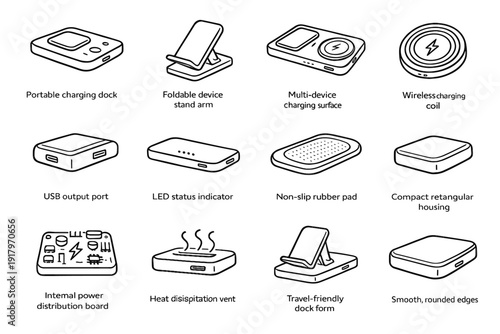 Foldable icon rubber modern usb arm edges dock vector charging compact output
