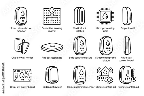 Vector aid monitor slit moisture automation sensor icons desktop sensing smart icon