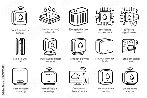 Efficient sensor humidity diffusion weighted geometry device vector modern tabletop smart elongated