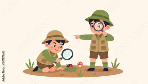 Two Young Explorers Discovering Natures Wonders Together.