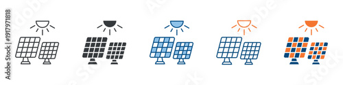 Solar Panel Icon Set Multiple Style Collection