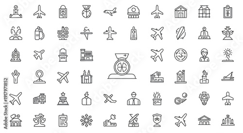 Aircraft and Aviation Icons: Travel and Flight Concepts