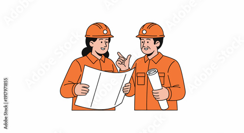 Construction Workers Reviewing Plans Together on the Job Site.