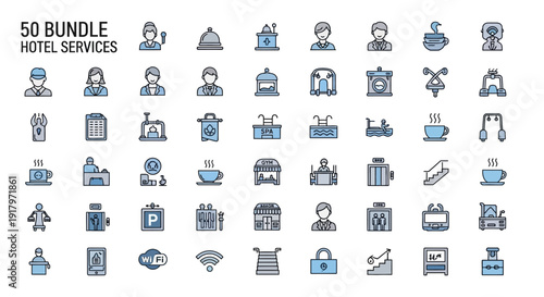 Hotel Services Icon Pack - Blue and Gray Accents