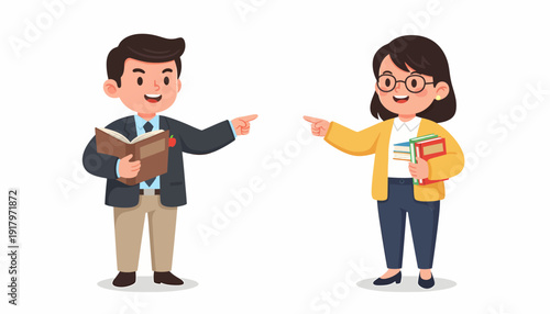 Enthusiastic Teachers Pointing A Vector Illustration of Education and Guidance.