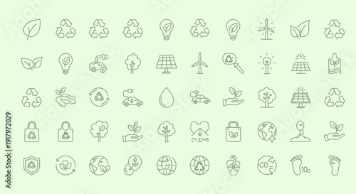 Environmental Icons: Renewable Energy and Nature Line Art Collection