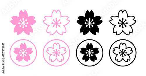 Simple cherry blossom icon, illustration of cherry blossoms and cherry petals