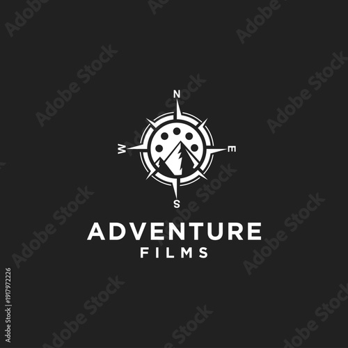 Adventure Films Logo with Compass, Mountain, and Nature Elements