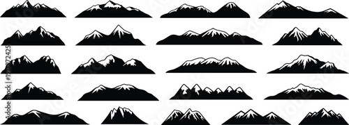 Black and white of various mountain ranges with snow-capped peaks mountains 1