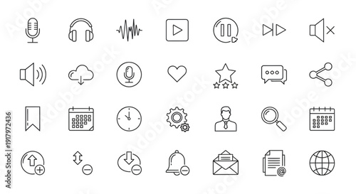 Essential Business and Communication Line Icons