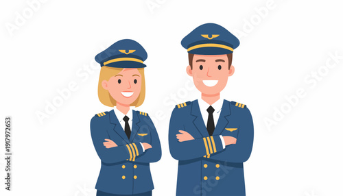 Two smiling pilots in uniform with arms crossed.