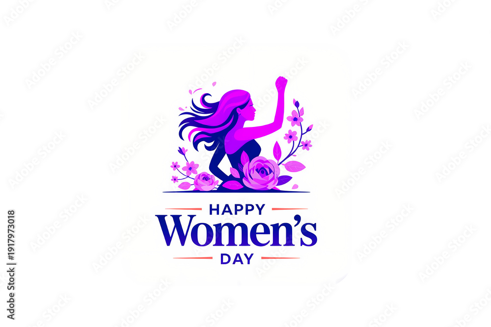 Obraz premium Vibrant International Women's Day illustration with empowered woman and flowers