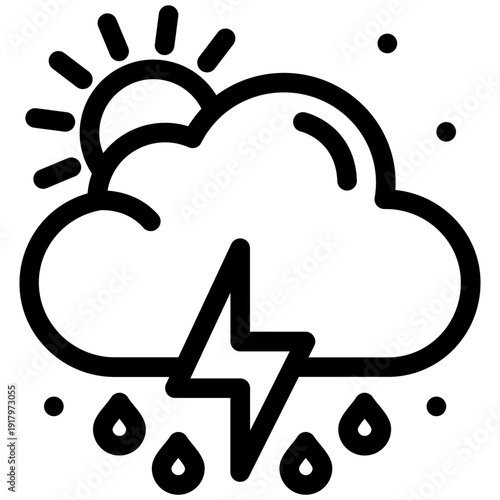 Weather Icon: A symbolic representation of a storm, combining a sun, cloud, lightning bolt and rain, evoking the raw power and dynamism of nature's elements.