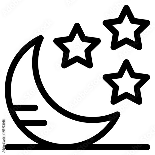Moon and Stars at night : A simple image of a crescent moon and star creating a beautiful night scene. Illustrating tranquility and serenity of a peaceful night.