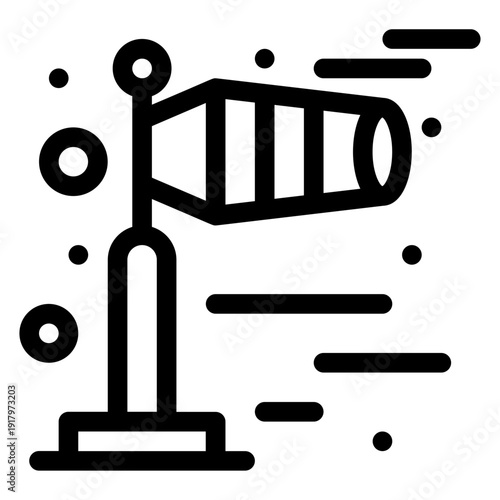 Wind Sock Icon: A simple yet informative vector icon of a windsock, essential for aviation and weather monitoring.