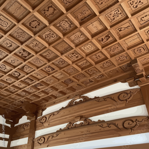 Ancient carved ornament on an old wooden door showcases the antique brown texture and architectural detail within the interior of the Church of the Holy Sepulchre