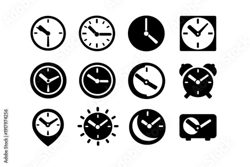 Universal symbol generation clock black simple icon simplified clean image visual vector