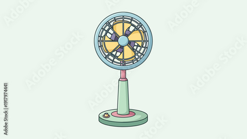 Cute cartoon electric fan on a light green background.
