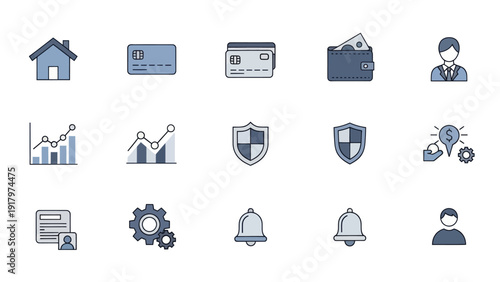 Collection of business and financial icons