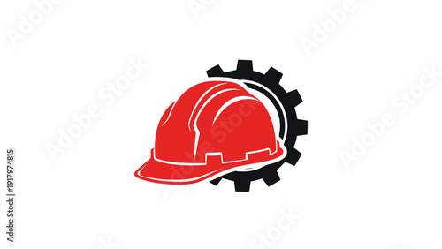 Red Safety Hard Hat with Gear Icon