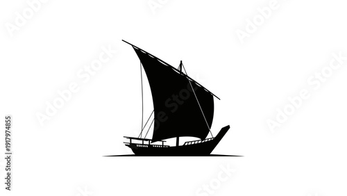 Silhouette of a traditional sailing ship on white background.