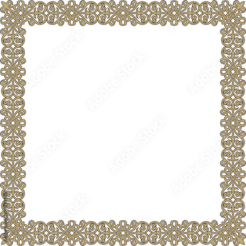 Vector gold with black square Kazakh national ornament. Ethnic pattern of the peoples of the Great Steppe,
