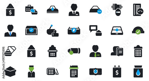 Flat Business & Finance Vector Icons Set - Corporate & Office Concepts