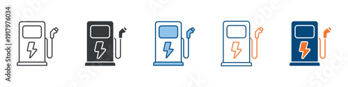 Charging Station Icon Set Multiple Style Collection