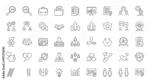 Human Resources and Business Growth Outline Vector Icons Set