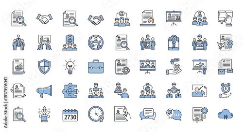 Human Resources and Business Vector Icons Set with Color Accents