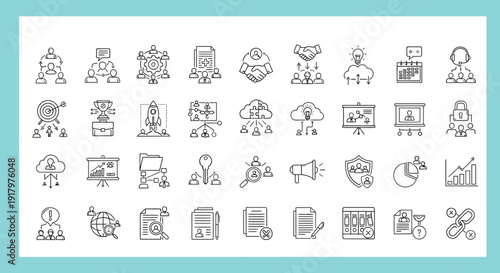 Business Icons Set: Collaboration, Strategy, Success, and Growth Concepts
