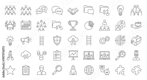 Startup and Business Icon Set: Growth, Goals, Teamwork, and Innovation