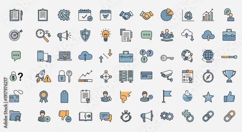 Comprehensive Business, Finance, and Marketing Icons Set - Flat Line Style