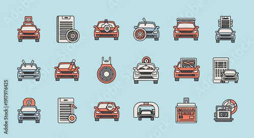 Car Maintenance, Washing & Service Flat Design Icons