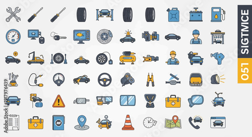Extensive Automotive Repair & Car Service Flat Icons Set